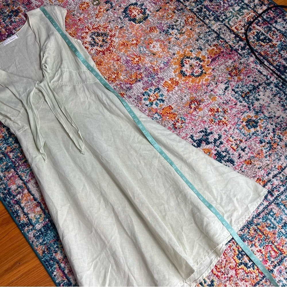 Cut Loose Tie Front Lime‎ Green Linen Midi Dress - Picture 12 of 13